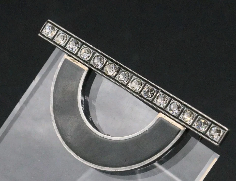 ARI D. NORMAN Grande Spilla In ARGENTO 925 E SMALTO Art Decò Style 56 x 24 mm - Immagine 4 di 4