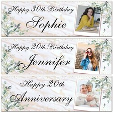2 Personalised Birthday Banner Photo Anniversary Retirement Party Decoration
