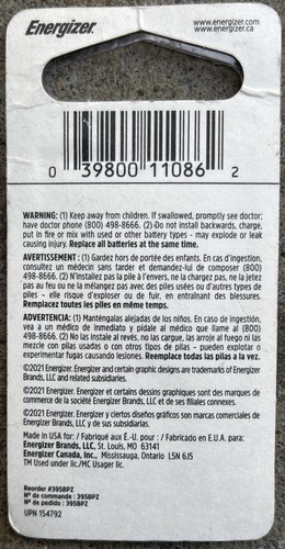 Energizer Silver Oxide 395/399 1.5 V Electronic/Watch Battery 1 pk - 第 2/2 張圖片