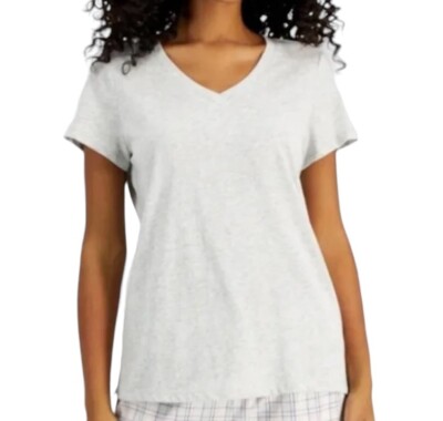 NWT CHARTER CLUB Women's V-Neck Sleep Knit T-Shirt Misty Grey Heather