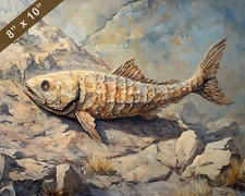 Fossil Butte fossilized fish oil painting 8x10 Print