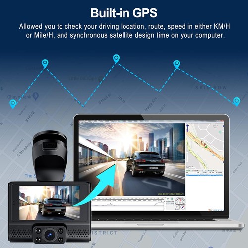 3 Channel 3 Lens GPS Dash Cam Front Inside Rear Car Camera 1080P IR Night Vision - Picture 5 of 8