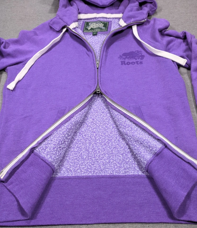 VTG Roots Canada Hoodie Purple Velour Logo Full Zip Womens Size SP Sweatshirt - Image 4 of 4