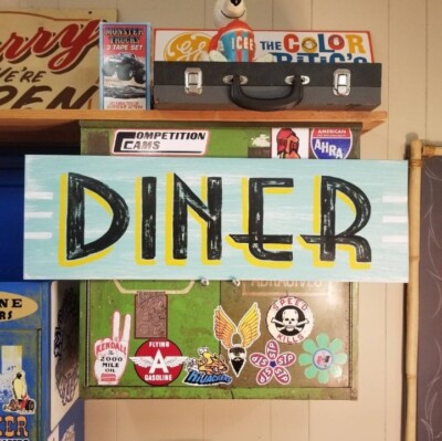 Hand Painted 50s Diner Sign Vintage Look Old Style Weathered Patina Mancave 