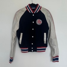 Blue, White And Red Tommy Hilfiger Denim 85 Varsity Jacket Size Woman's Medium