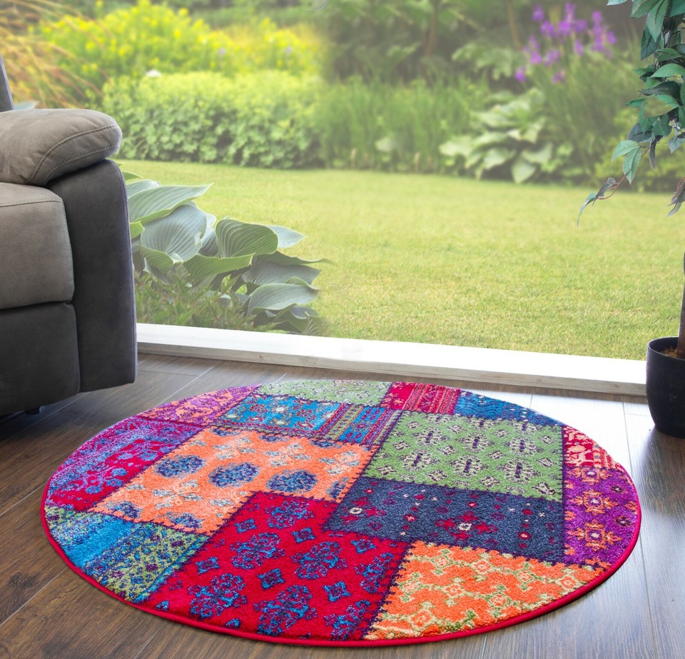 Rainbow Patchwork Rug Runner Bright Multi Color Mat Vivid Intricate ...