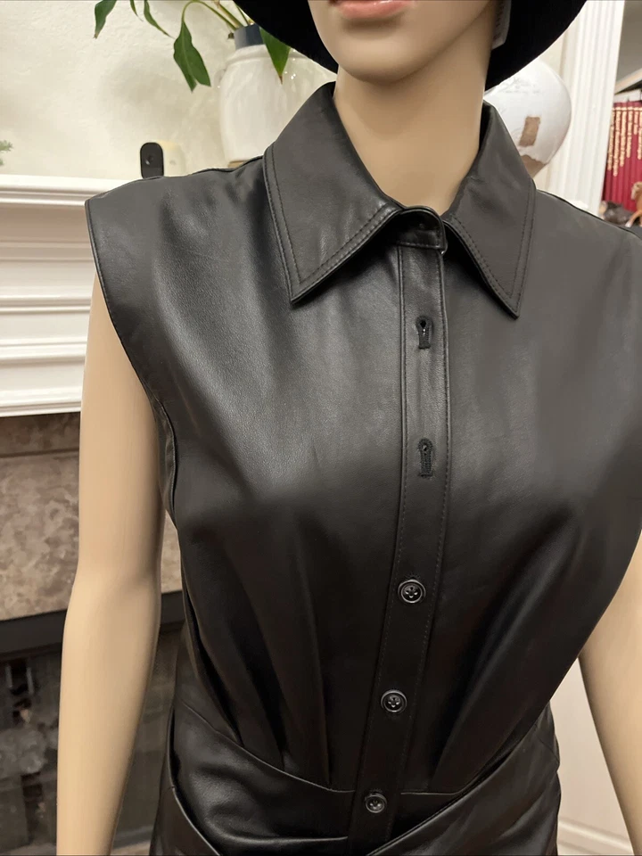 NWT Antonio Melani Vestido camisero con cinturón de cuero genuino negro Talla 8 PVP$500 Foto 3 de 4