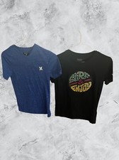 HURLEY Lot2 Boys TShirt Size Small Black Blue 1 Round 1 V-Neck Cotton Pre owned