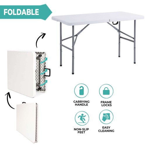 4FT HEAVY DUTY FOLDING TABLE PORTABLE PLASTIC NEW CAMPING GARDEN PARTY CATERING - Picture 5 of 7