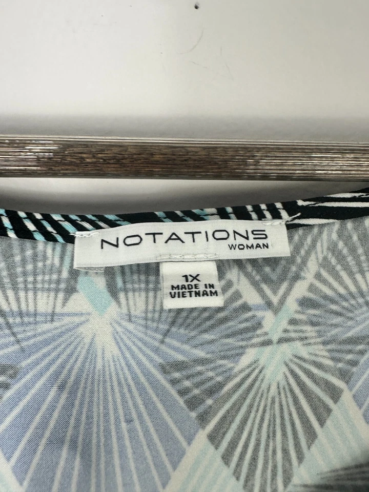 Vestido Notations 1X Azul Negro Estampado Geométrico Alto Bajo Sin Mangas Boho Art Deco Foto 2 de 4