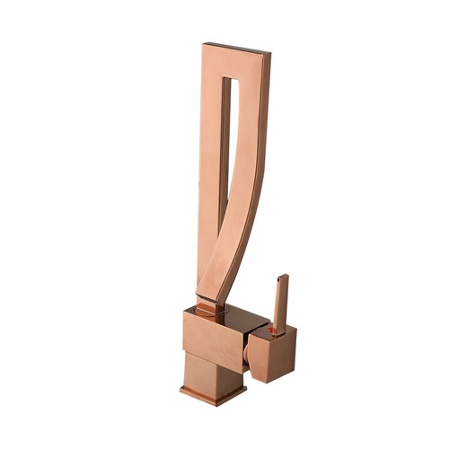 Grifo de baño con caño de cascada de oro rosa mezclador de lavabo grifo de una sola manija - Imagen 11 de 11