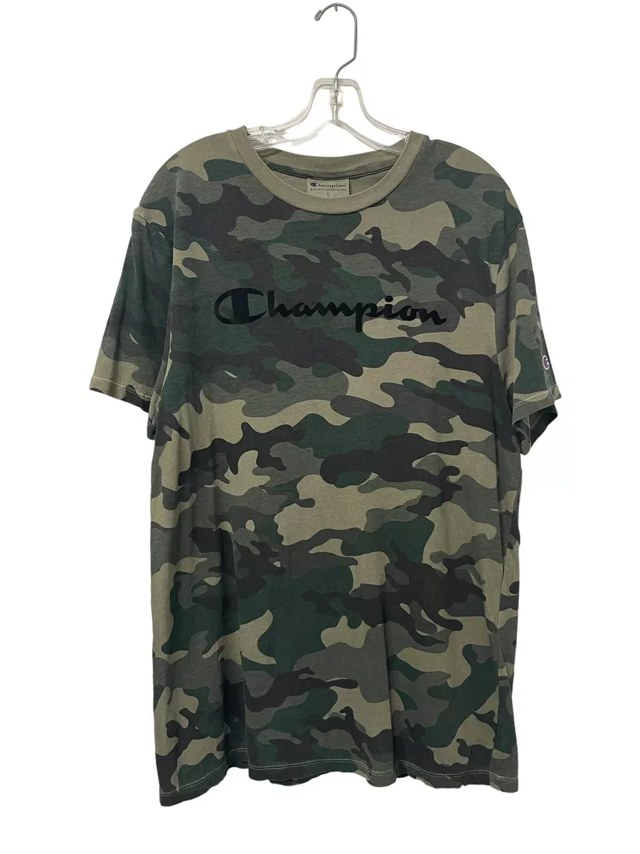 Champion Men s Large Camouflage Camo T Shirt Unisex Spellout