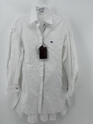 Etro, NWT Etro Shirt Classic Woven Cotton White Tunic Dress Size 42 US 6
