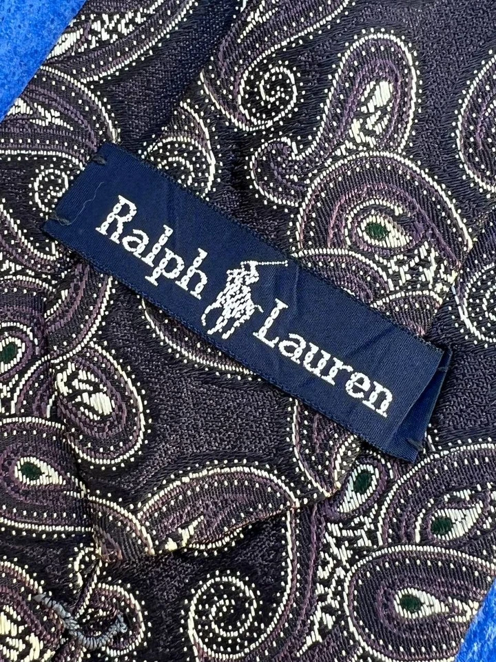 Corbata Ralph Lauren auténtica diseño cachemir gris oscuro 100 % seda Foto 2 de 4