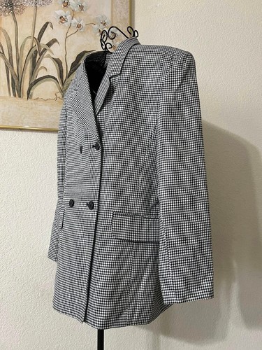 Amanda Smith Pure Linen Black&White Houndstooth Double Breasted Blazer Size 12 - Picture 2 of 17