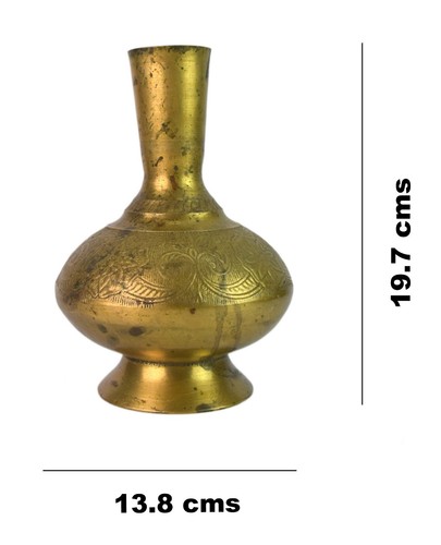 Etched Design Brass Flower Vase Collectible Metal Table Décor Surai Pot. G7-1028 - Picture 3 of 9