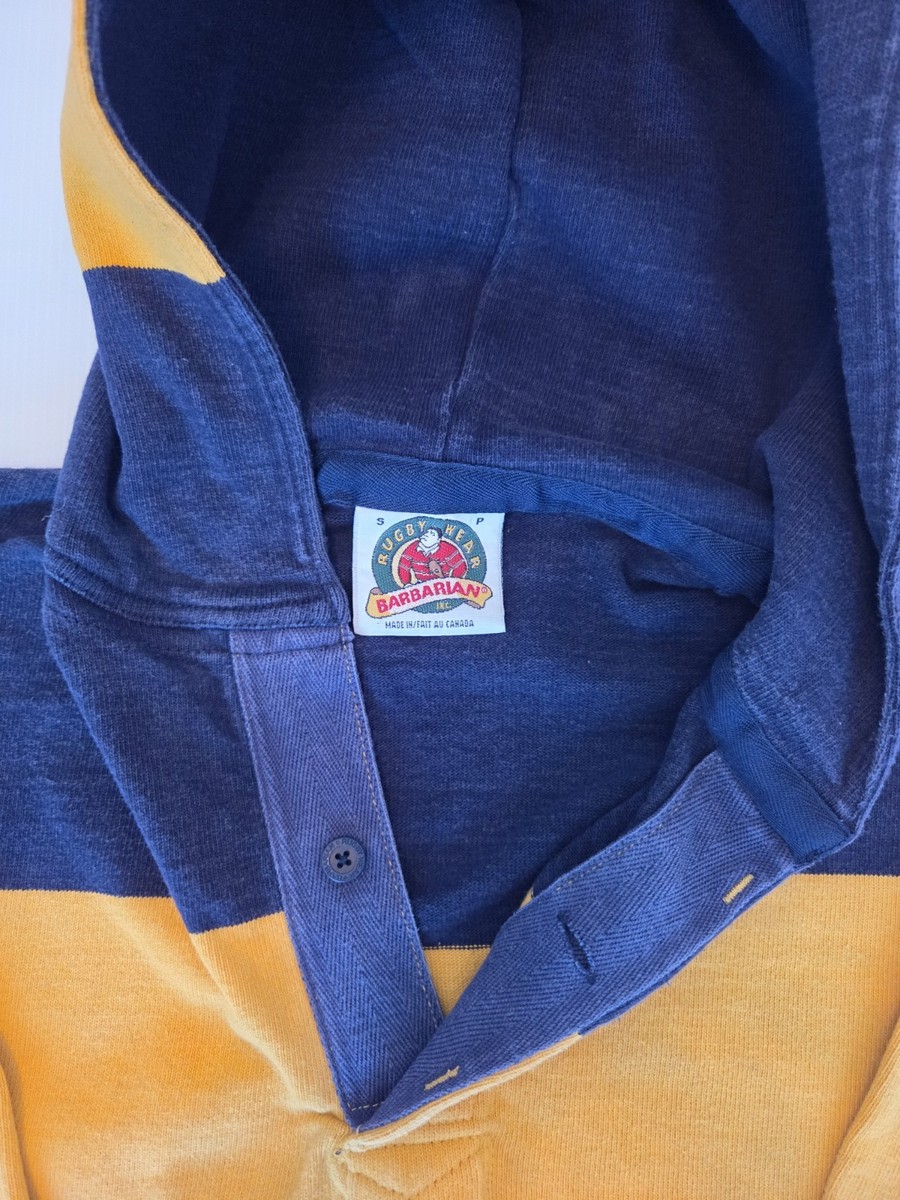 Barbarian Vintage Rugby Shirt Hooded Yellow/Navy Striped Men's