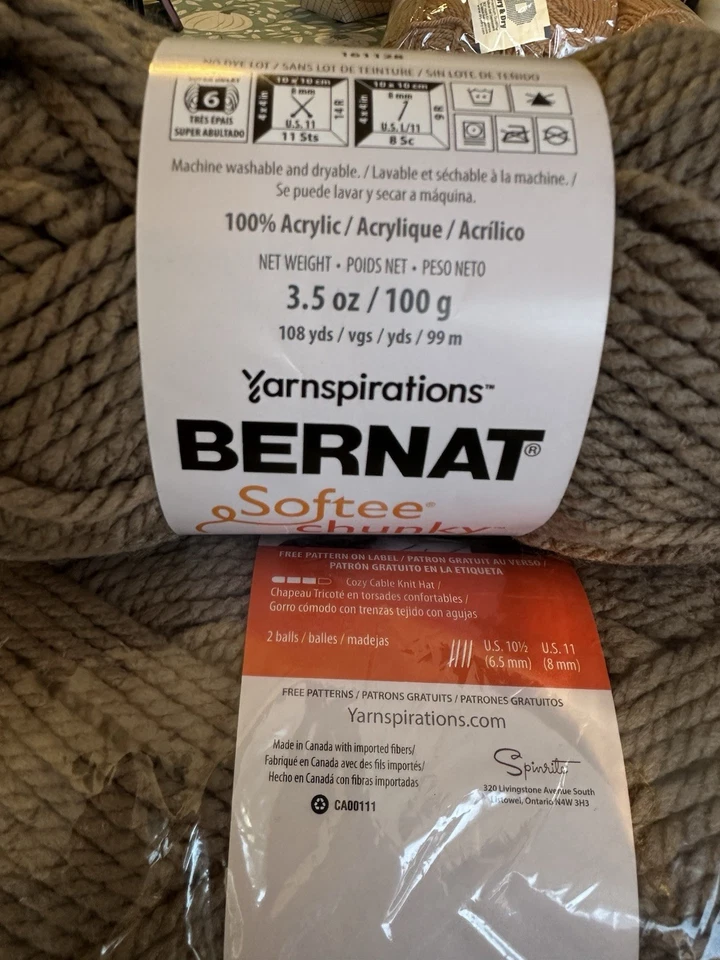 Lot Of 4 Bernat Softee Chunky #6 In Taupe Grey 3.5oz 100%acrylic 108yards Each - Image 4 of 4