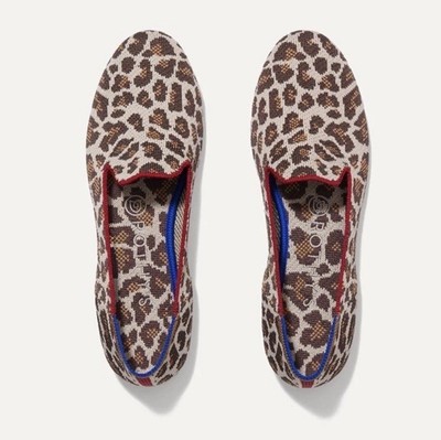 Rothy s Mocha Spot Mule Loafer Red Stripe Flat Ballet Knit Shoes Women's Animal