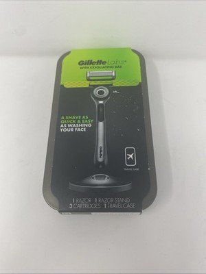 Gillette Labs Men's Razor & Exfoliating Bar & Stand with 3 Cartridges & Case