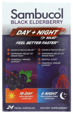 Sambucol Day Night Black Elderberry Cough Relief Dietary Supplement 24 Ct