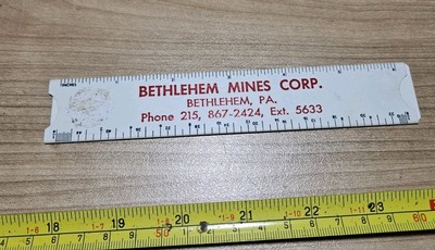 Vintage Bethlehem PA Mines Corp Advertising Plastic Ruler