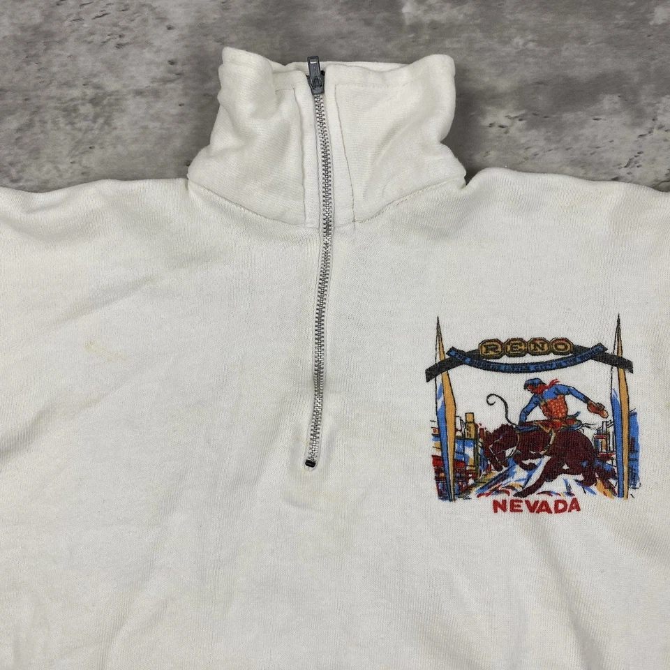 vintage 70s RENO NEVADA QUARTER ZIP SWEATSHIRT KIDS souvenir travel GOLD WEAVE - Image 2 of 4