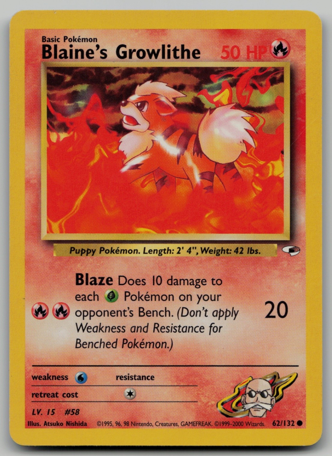 Blaine's Growlithe (62) Common Gym Heroes 062/132 NM