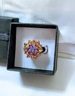 Vintage 925 Silver Genuine Amethyst Natural Citrine Sunflower Design Ring 7.5