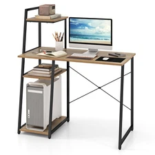 Computer Study Desk Writing Table Workstation w/ 4-Tier Storage Shelves Brown