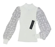 Madden Girl Junior's Ribbed Sheer Butterfly Sleeve Sweater Top S NWT White