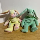 Ty Beanie Babies lot of 2 Green Hippity Tie Dye Hippie Bunny Rabbit Set VTG 90s