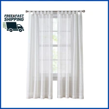 Woven Stripe Sheer Tab Top Curtain, Single Panel, White, 50" W X 84" L