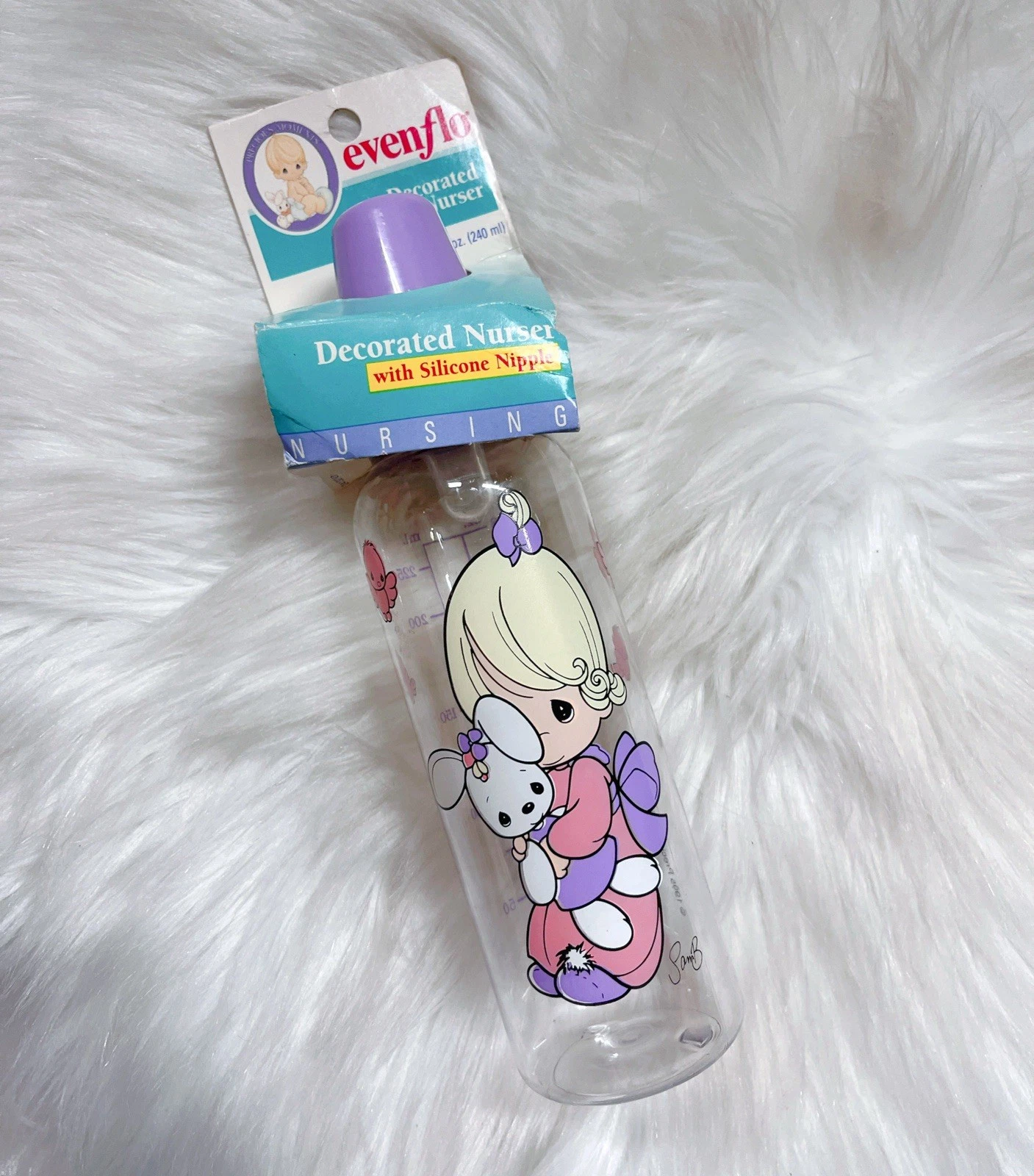 Vintage Evenflo 1995 Baby Pastel Precious Moments Bunny Bottle 8oz Nurser NEW