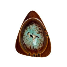 Vintage Boomerang Ashtray Atomic Brown Turquoise USA Pottery Cigar Cigarette