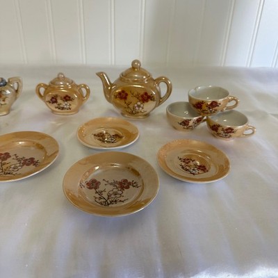 Vintage Unbranded Miniature Tea Set Kids Peach Lustreware Cherry Blossom Floral