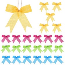 24 Pcs 3 Inch Burlap Bows for Gift Wrapping Ornament Bow Pink/Yellow/Green/Blue