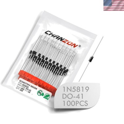 100 Pcs Schottky Barrier Rectifier Diodes 1A 40V DO-41 DO-204AL Axial 5819 IN...
