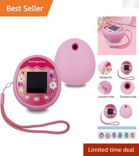 Interactive Pink Silicone Case with Lanyard for Tamagotchi Pix - Glitter Design