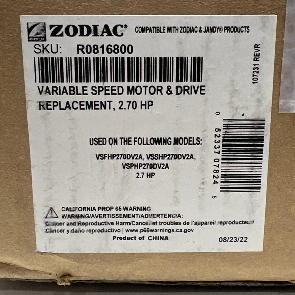 Zodiac Jandy DV2A Variable Speed 2.7HP Motor ONLY, R0816800, No Drive, 56Y Frame - Image 3 of 4