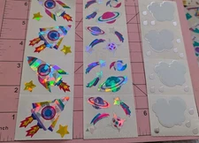 Vintage Mrs Grossmans Stickers Lot Rocket Space Planets Shooting Stars Clouds 