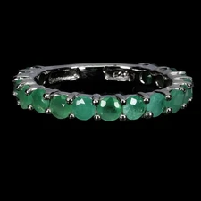 925 Sterling Silver Ring Round Emerald 3mm Natural Gemstone Jewelry Size 7