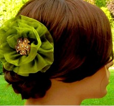 Elegant Green Organza Hair Flower Hair Clip with Detachable Brooch 2 in 1