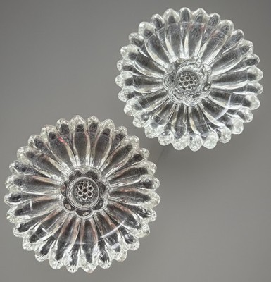 2 Hazel Atlas Vtg. Clear Glass Daisy Flower Design Candle Holders