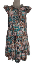 Career Turquoise Multicolor  Tribal Print Dress Size M Bag 1