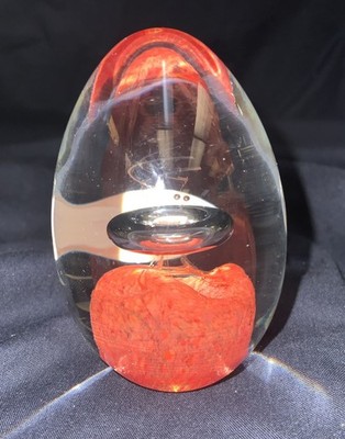 Artcristal Bohemia Glass Egg Sculpture Orange with Ring 2.5''