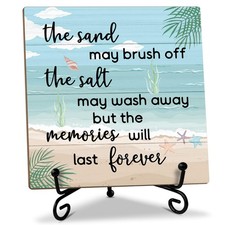 Beach Wooden Sign Desk Decor Wood Plaque with Support Stand, Coastal Decor Be...