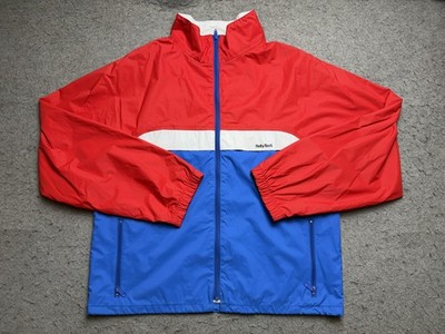 Helly Hansen Jacket Mens Large Red Blue White Windbreaker Helly-Tech Lined