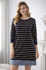 Alex And Zoë Sweater Dress Stripped Yellow Navy Size S