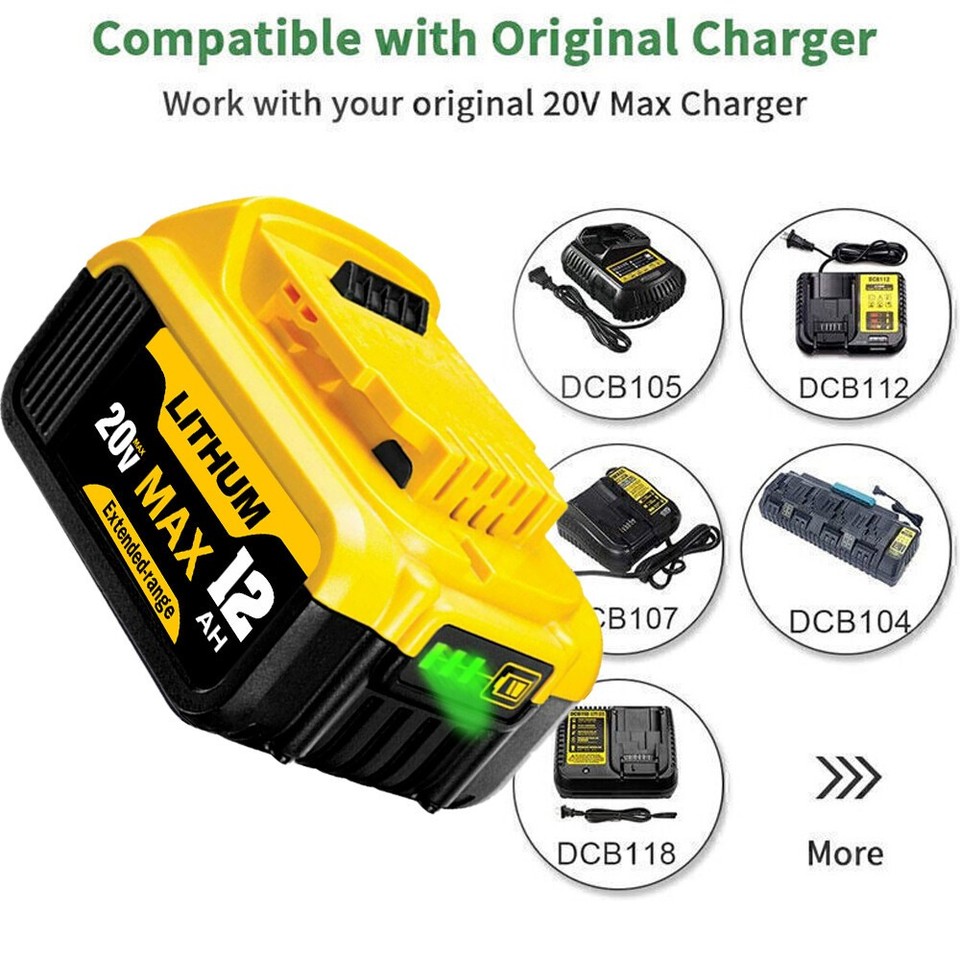 Battery Numbers Labeled 2X Battery For DeWalt DCB200 20V MAX 12.0AH Compact Lithium Ion DCB206 ...